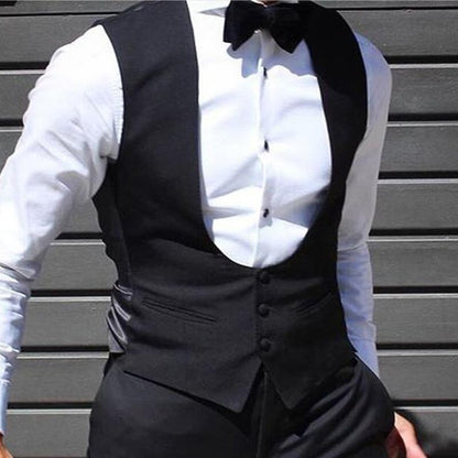 Black Men Vest for Wedding Groom Tuxedo One Piece Slim Fit Waistcoat