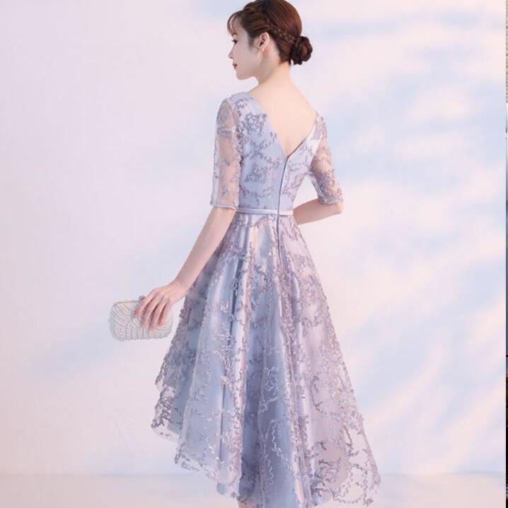 Homecoming Dresses: Navy Blue Silver Gray Champagne High Low Prom Dresses