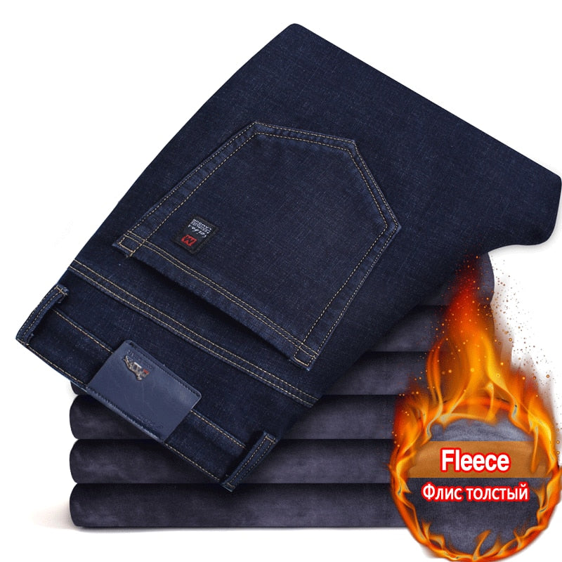 Men's Warm Slim Fit Jeans Business Fashion Thicken Denim