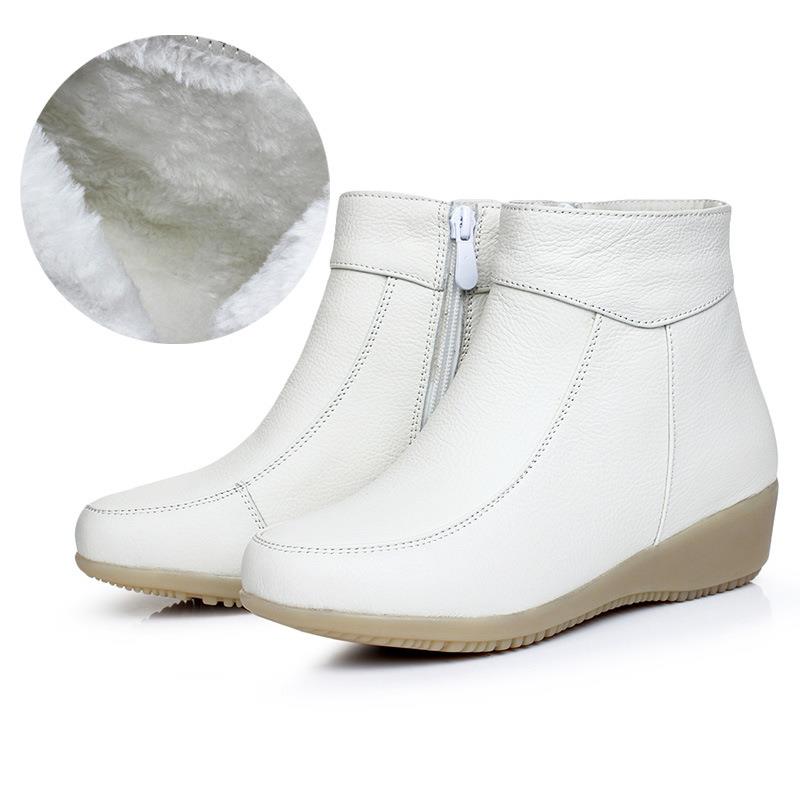 Genuine Leather Cow Women Ankle Boots Warm Fur Waterproof