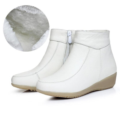 Genuine Leather Cow Women Ankle Boots Warm Fur Waterproof