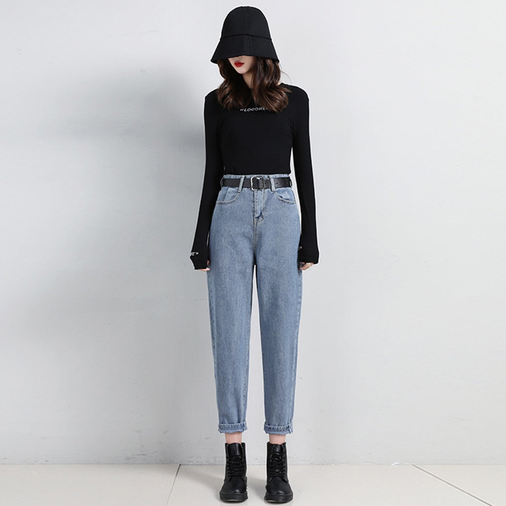 Mom Jeans Women's Plus Size Loose High Waist Denim Pants Vintage BF Style