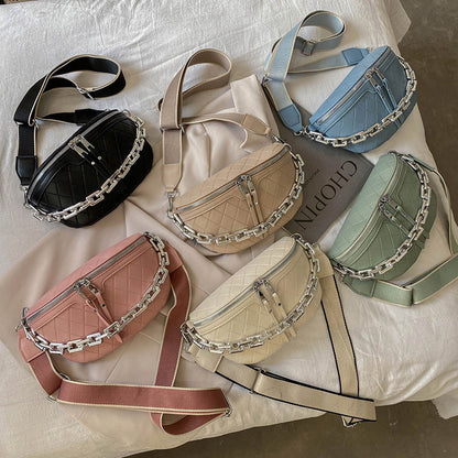 Thick Chain Waist Bag Women Luxury Leather Fanny Pack Female Fashion