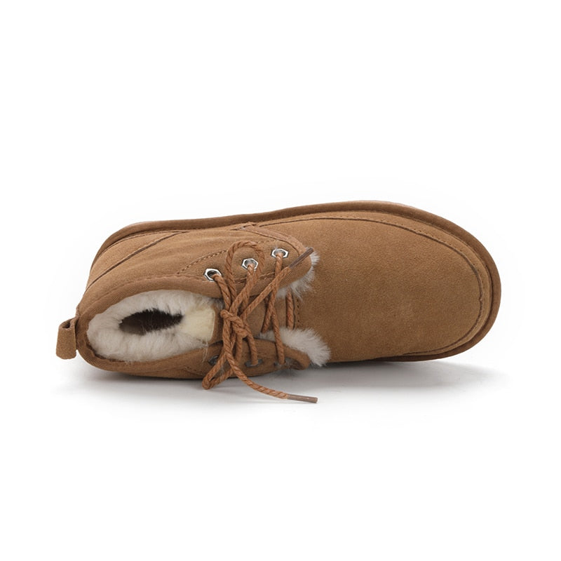 Genuine Leather Women's Snow Boots 100% Natural Fur