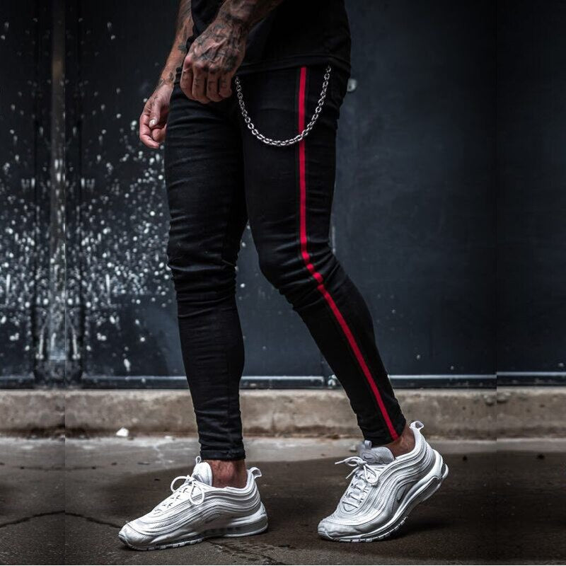 Skinny Jeans Men Hip Hop Stripe Elastic Slim Fit Denim Pants Male Stretchy Pencil