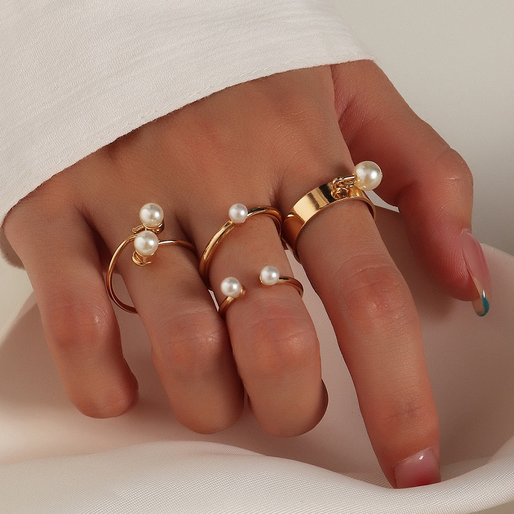 Vintage Boho Crystal Butterfly Rings Set For Women Zircon Leaves Stars