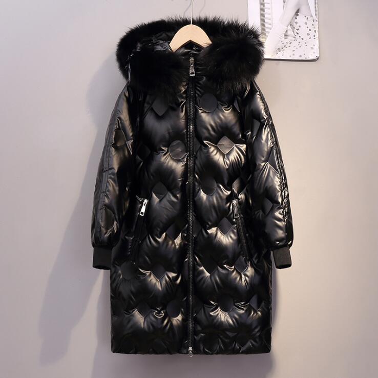 Winter Snowsuit Girls Clothes Down Jacket Waterproof Shiny Big Fur Hooded
