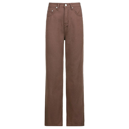 Rockmore Brown Vintage Baggy Jeans Women High Waist Pocket Cargo Pants