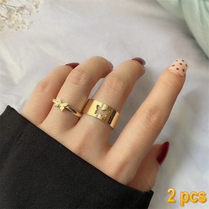 Trendy Gold Butterfly Rings For Women Men Lover Couple Rings Set