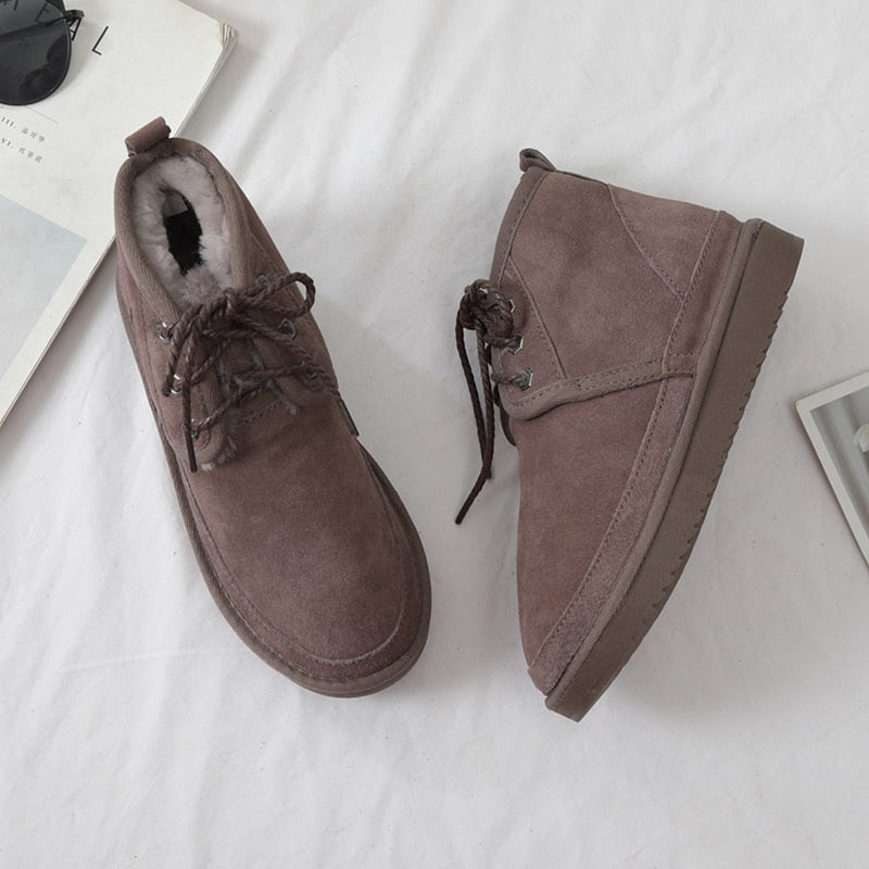 Genuine Leather Women's Snow Boots 100% Natural Fur