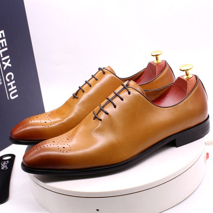 Luxury Brand Mens Oxford Shoes Genuine Leather Classic Whole Cut Lace Up