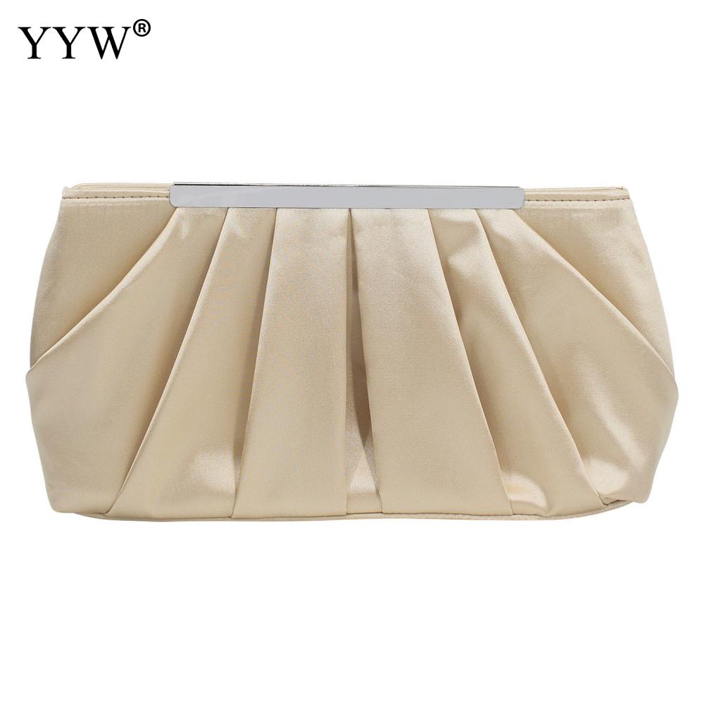 Solid Silk Satin Evening Bag Women Elegant Ruched Clutch Bags Wedding Bride