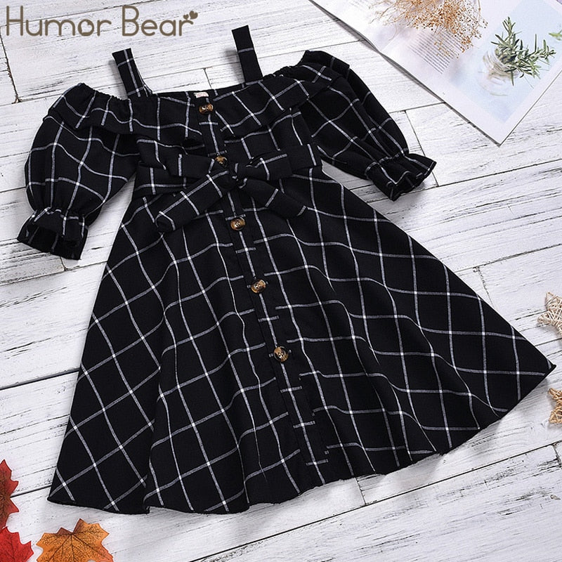 Humor Bear Fashion Girls Dresses Cotton Woven Sling Short Sleeve Baby Girl