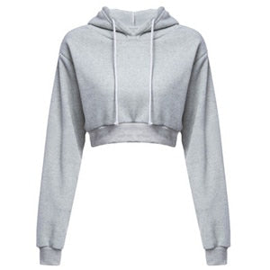 Women Hoodies Solid Crop Hoodie Long Sleeve Jumper Hooded Pullover