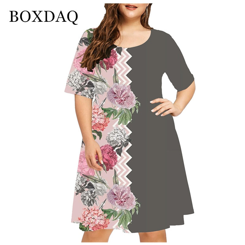Summer 3D Flower Print Bohemian Dress Women Short Sleeve Mini Dress