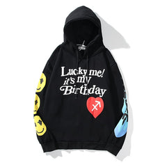 Smiley Flame Print Round Neck Sweatshirts Men and Women Plus Velvet Streetwear