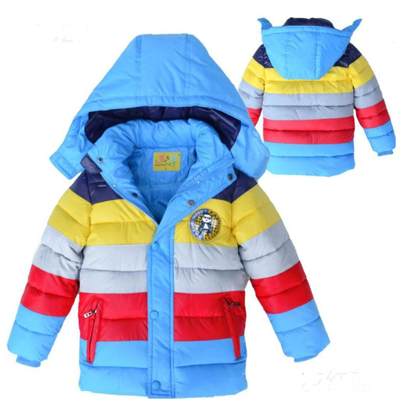 Infant Fashion Jackets Boys Stripe Winter Down Coat Baby Wear Kids Warm