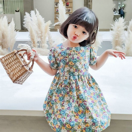 Girls Dress U-Neck Floral Lace Princess Dress Summer Baby Kids