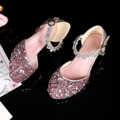 Girls Glitter Sandals Children's High Heels Shoes Kids Performance