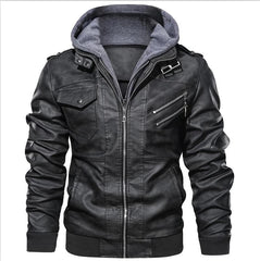 Men's Autumn Winter Motorcycle Leather Jacket Windbreaker Hooded  Jackets