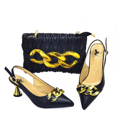 Fashion Pointed Metal Decorative Italian Design Sandals Shoes for Women Shoes for Women Shoes and Bag