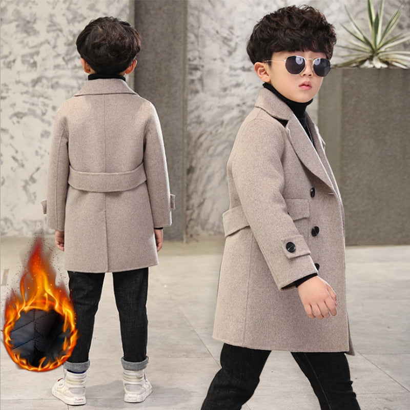 Kids Winter Jacket Grey Boys Woolen Cotton Padded Clothes Autum