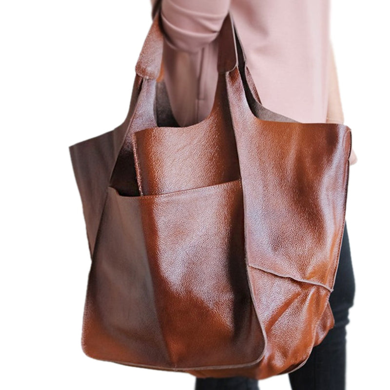 Casual Soft Large Capacity Tote Women Handbags Designer Aged Metal Look