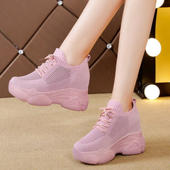 Hidden Heels Platform Sneakers Women Breathable Air Mesh Wedge