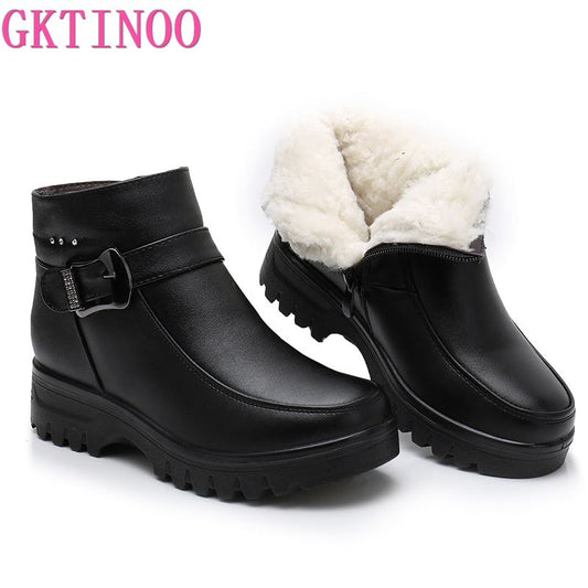 Fashion Winter Women Genuine Leather Ankle Boots Female Thick