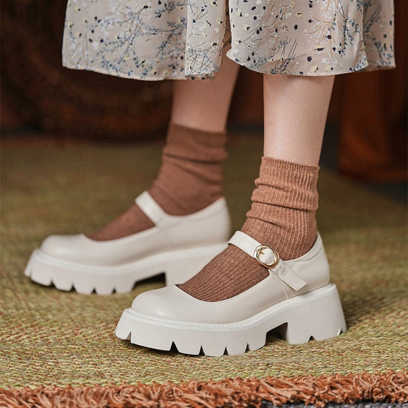 Matching Shoes and Bags: Mary Janes Shoes Women Natural Genuine Leather