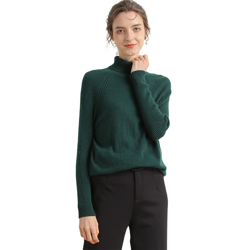 Women Turtleneck Merino Wool Cashmere Sweater Long Sleeves Autumn Winter Sweater