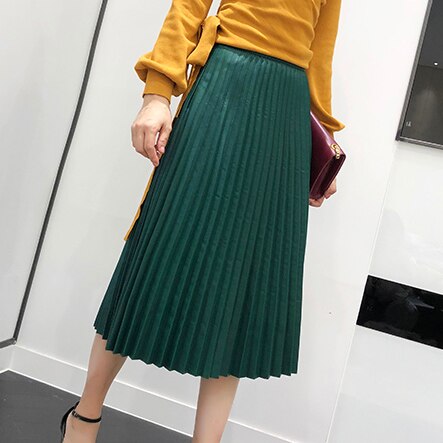 Pleated Skirts For Women Spring Female Harajuku Genuine Leather Vintage