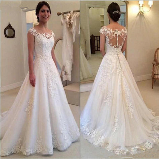 White Bridesmaid Dresses: Wedding Dresses Sheer Back Cap Sleeves Vintage Lace