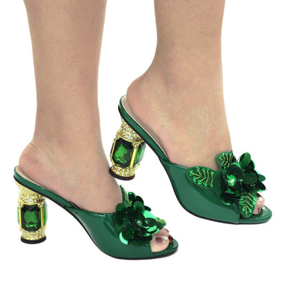 Latest Green Color African Pumps Shoe Summer High Heels Italy Women Wedding