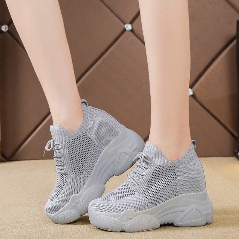 Hidden Heels Platform Sneakers Women Breathable Air Mesh Wedge