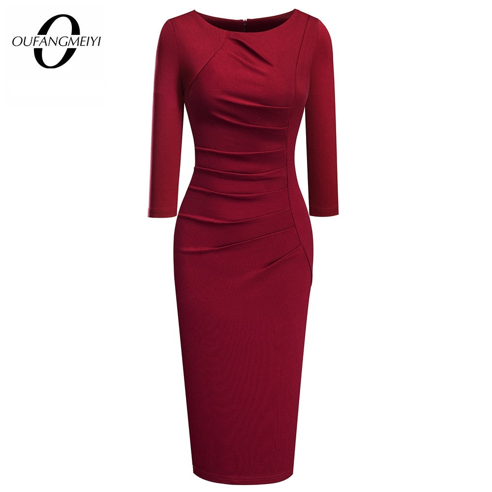 Women Elegant Fashion Solid Color Wear to Work Dresses Business Office