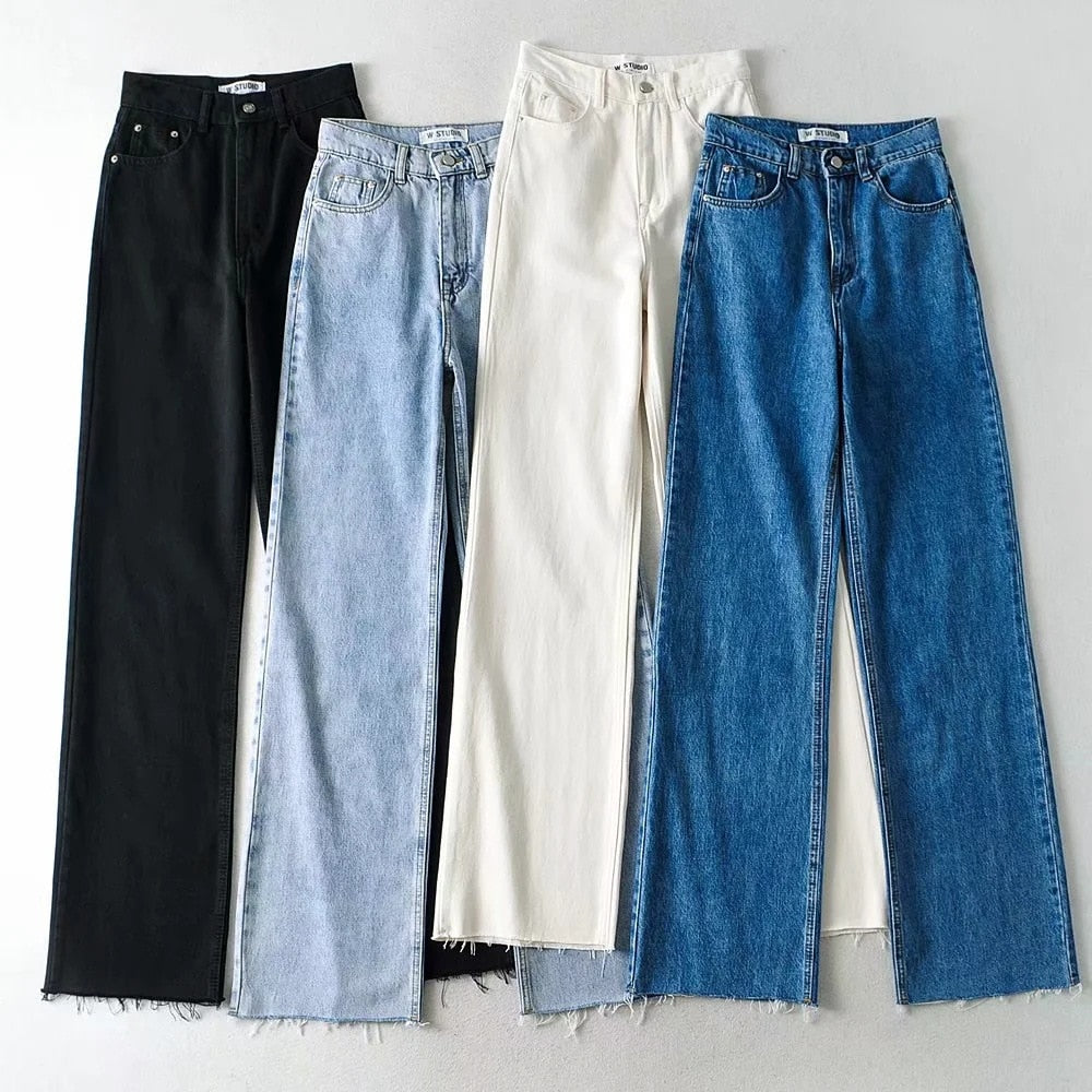 Wide Leg Pant Women Jeans Autumn Winter High Waist Slouchy Black