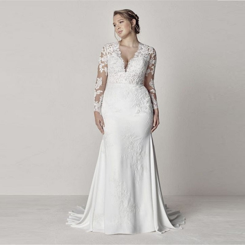 White Bridesmaid Dresses: Fashionable V-Neck Lace Appliques Mermaid Wedding Dresses