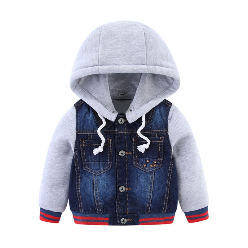 Mudkingdom Fleece Denim Jackets for Boy Hooded Skull Pattern Patchwork