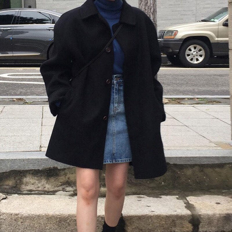 Autumn Women Faux Wool Coat Long Sleeve Single Breasted Fashion