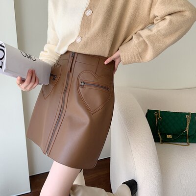 Premium Goods  A-Line Mini Skirts Women Ladies Kawaii Heart Shape Pockets