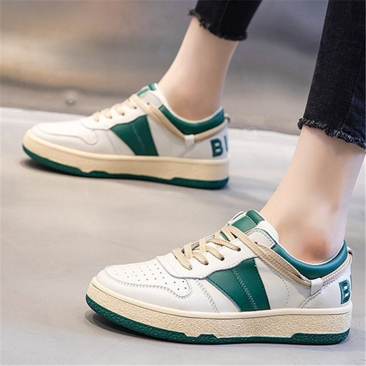 Genuine Leather Women Shoes Flats Platform Shoes Round Toe Lace Up