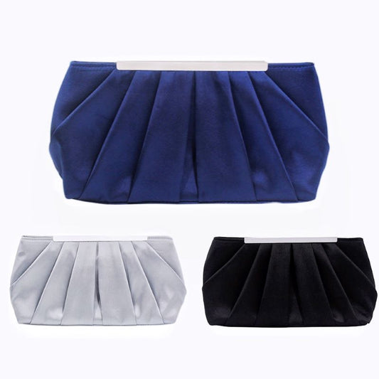 Solid Silk Satin Evening Bag Women Elegant Ruched Clutch Bags Wedding Bride