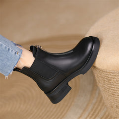 Women Genuine Leather Ankle Chelsea Boots Platform Thick Mid Heel