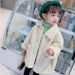 Children Lambswool Coat Baby Turndown Collar Thicken Warm Jacket Girls