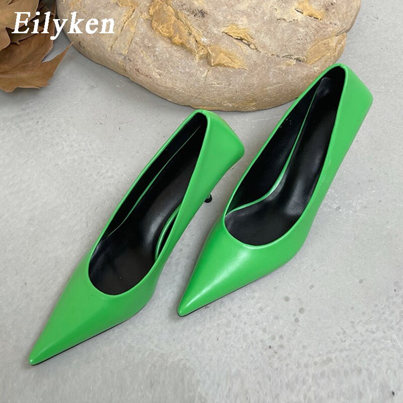 Pu Leather New Sexy Shallow Pointed Toe Woman Pumps Thin High Heels Fashion Dress Sandals Ladies Shoes