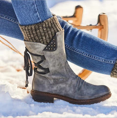 Women Ankle Boots Winter Side Zipper Snow Boots Booties Women Lace Up