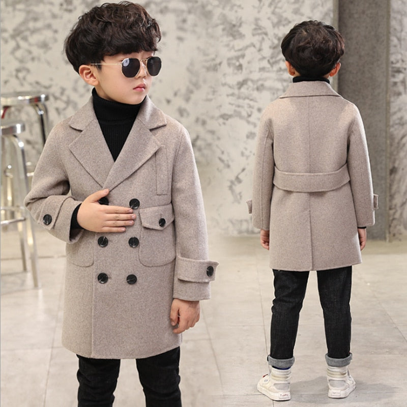 Kids Winter Jacket Grey Boys Woolen Cotton Padded Clothes Autum
