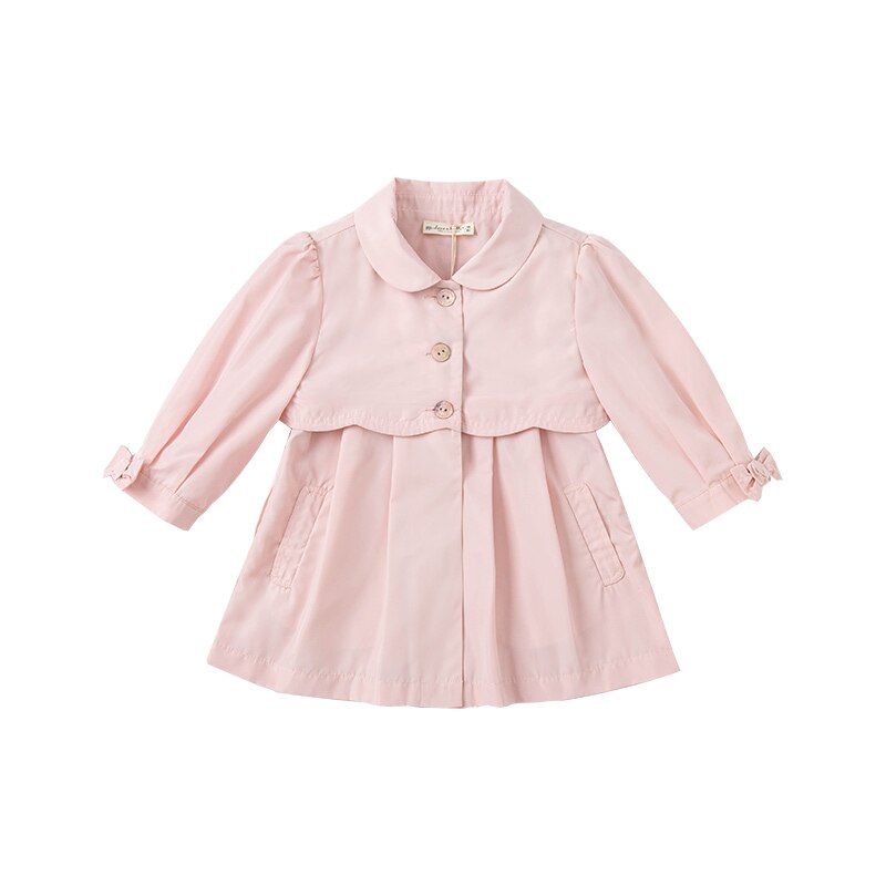 Spring Baby Girls Fashion Bow Solid Pockets Coat Cute
