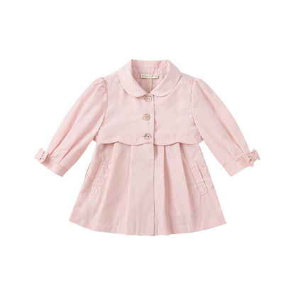 Spring Baby Girls Fashion Bow Solid Pockets Coat Cute